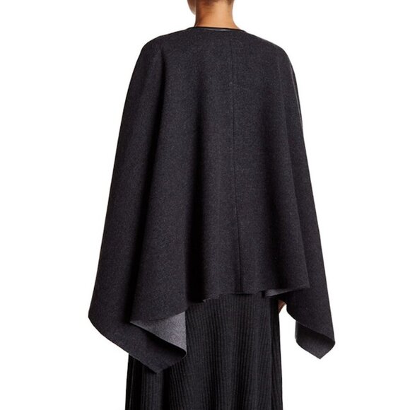 New w/Tags Eileen Fisher -Leather Trim Front Felted Merino Snap Front Cape, M/L - Picture 14 of 14